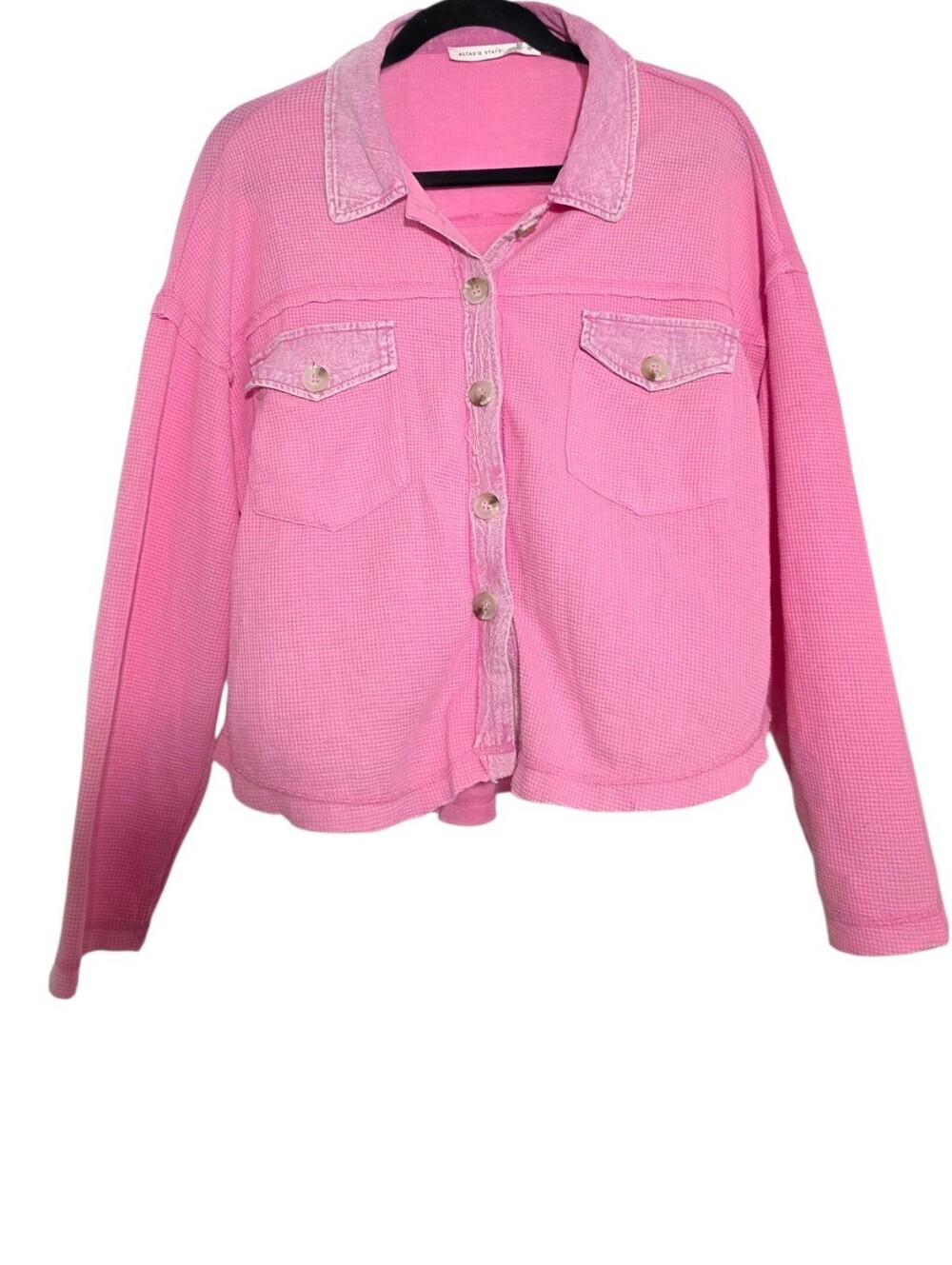 Altar'd State Waffle Knit Pink Button-Front Jacket Small